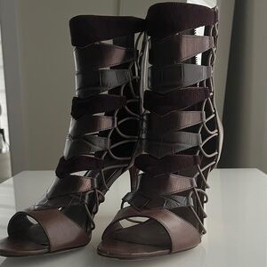 Brian Atwood Brown Strappy Lace-Up High Heel Sandals 7.5